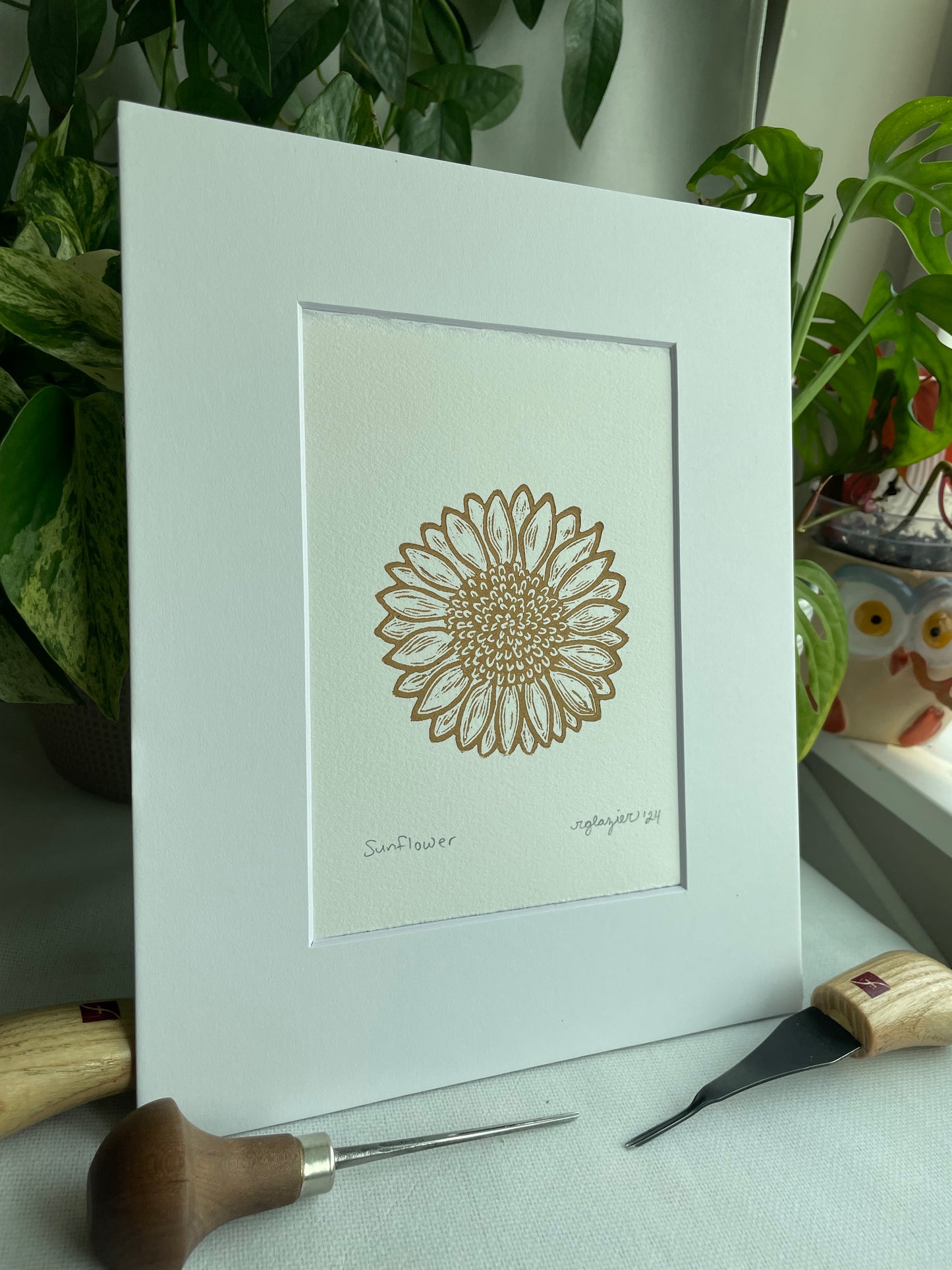 Yellow Sunflower Linocut Print