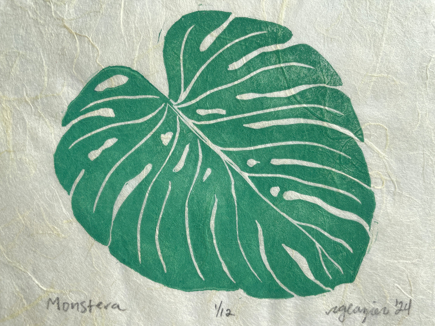Monstera Leaf matted to 8x10”