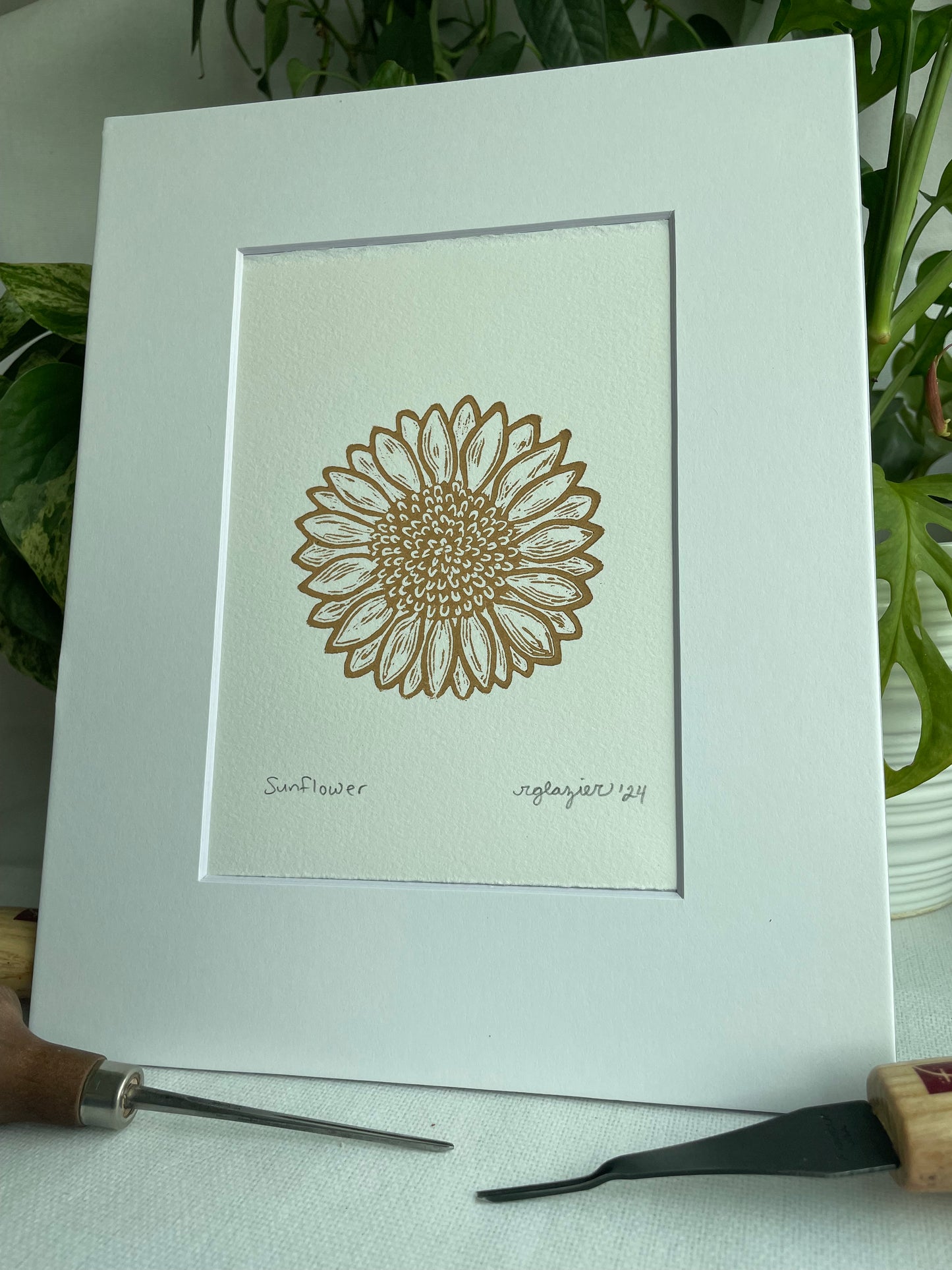Yellow Sunflower Linocut Print