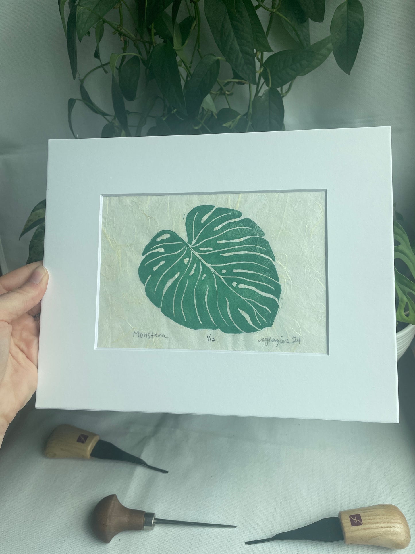 Monstera Leaf matted to 8x10”