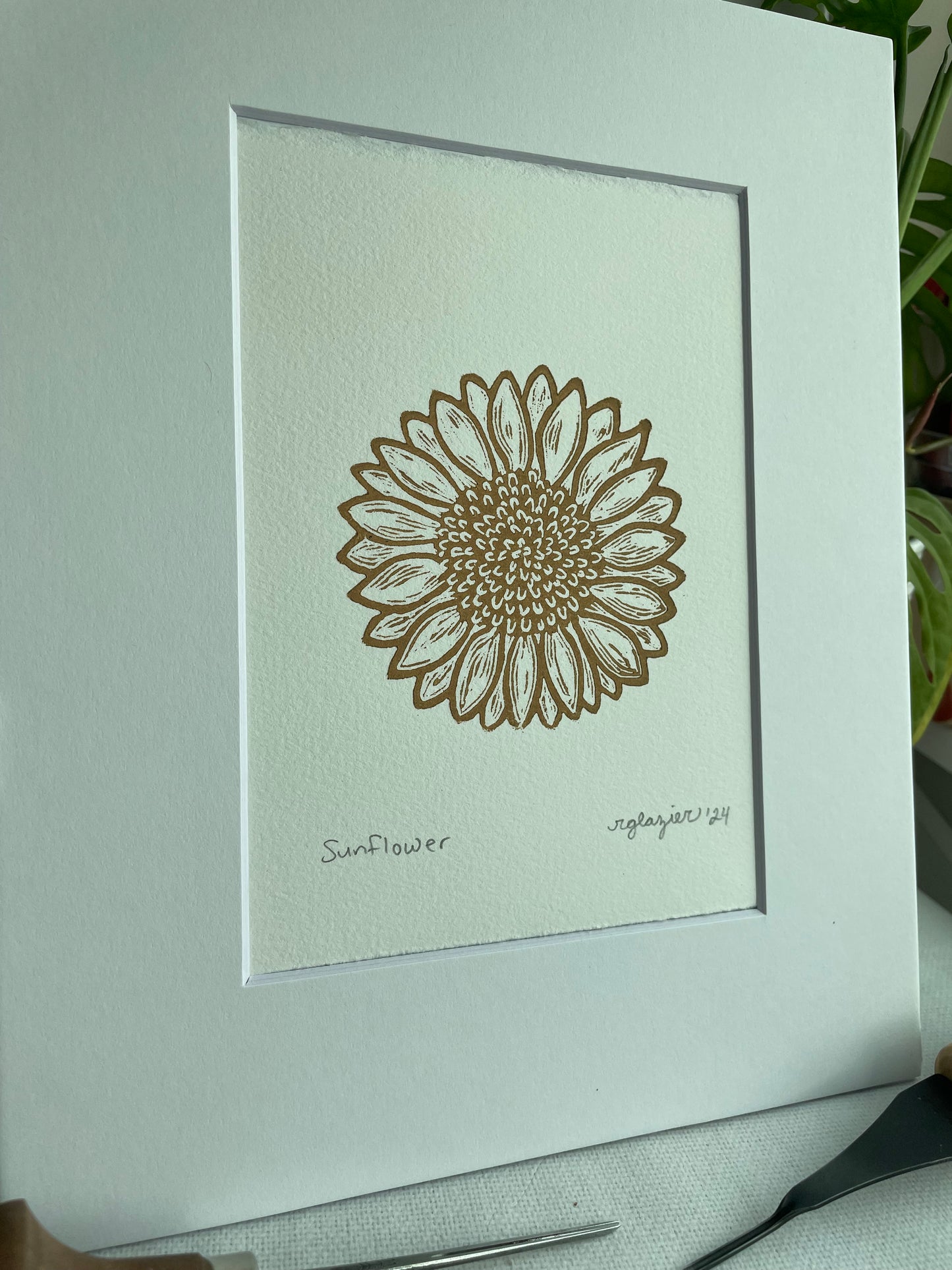 Yellow Sunflower Linocut Print