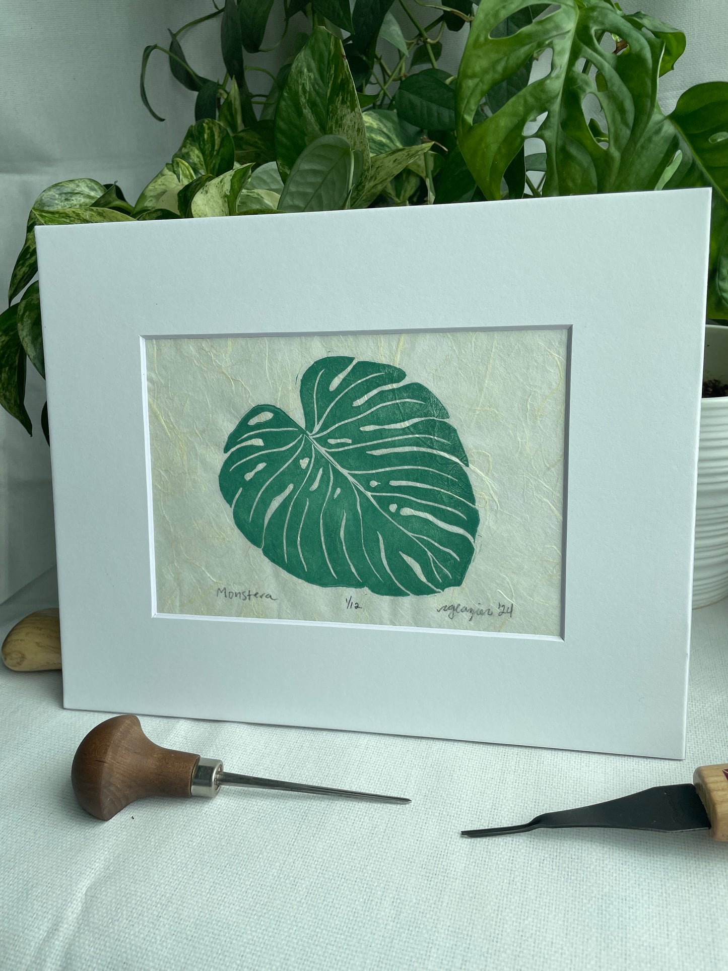 Monstera Leaf matted to 8x10”