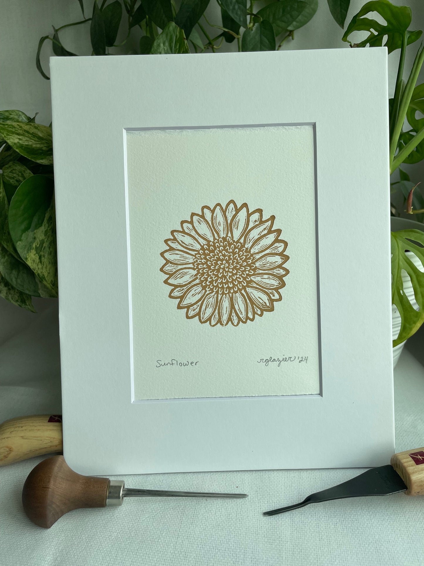 Yellow Sunflower Linocut Print