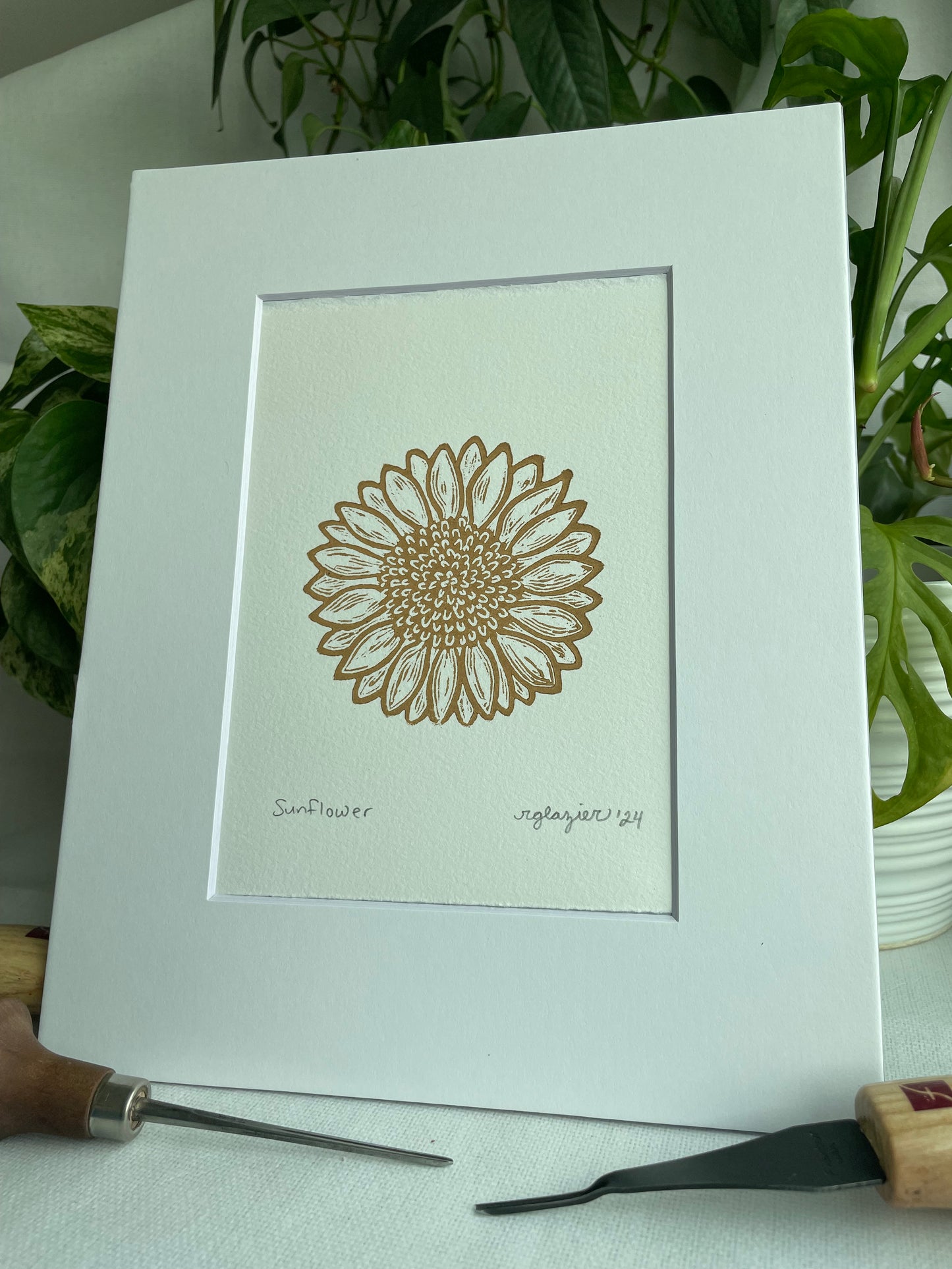 Yellow Sunflower Linocut Print