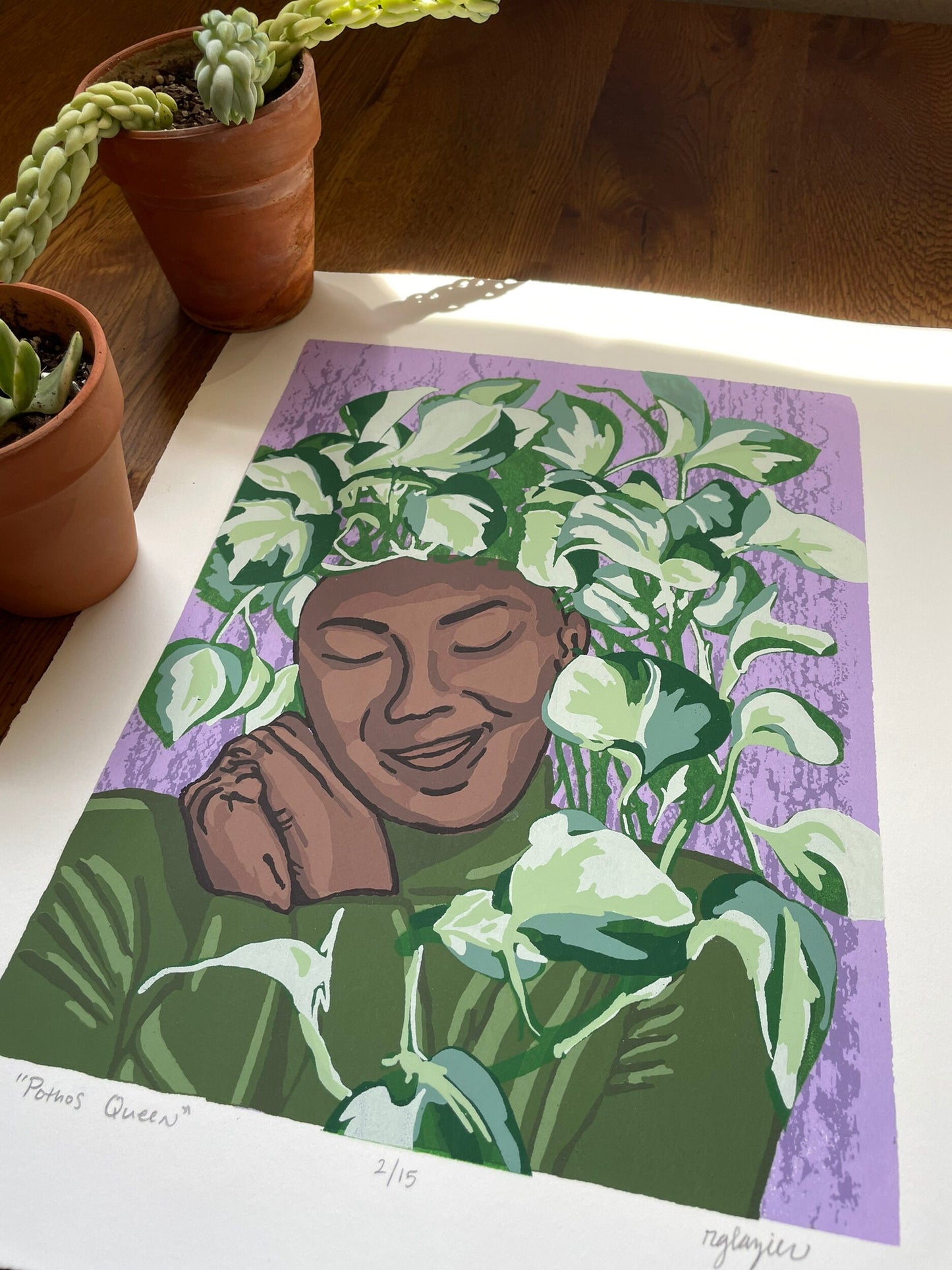 Pothos Queen| Handprinted Fine Art | Original Limited Edition Hand-pulled Screen print by R. Glazier