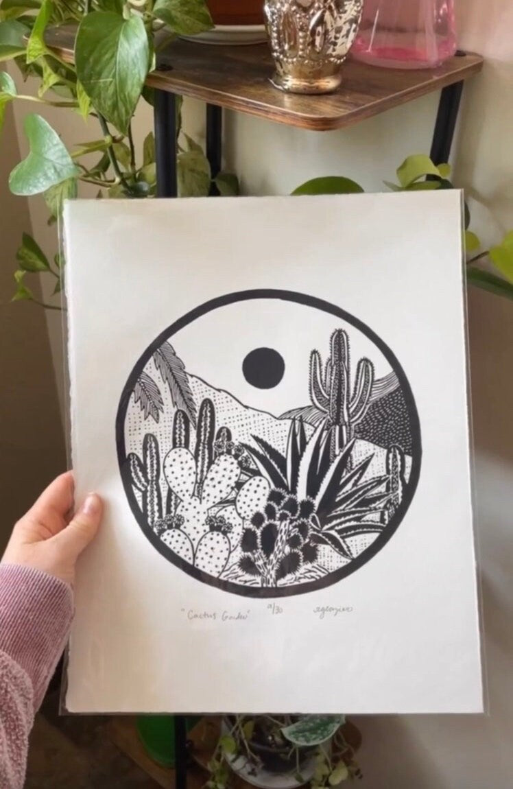 "Cactus Garden" 11x14 relief print