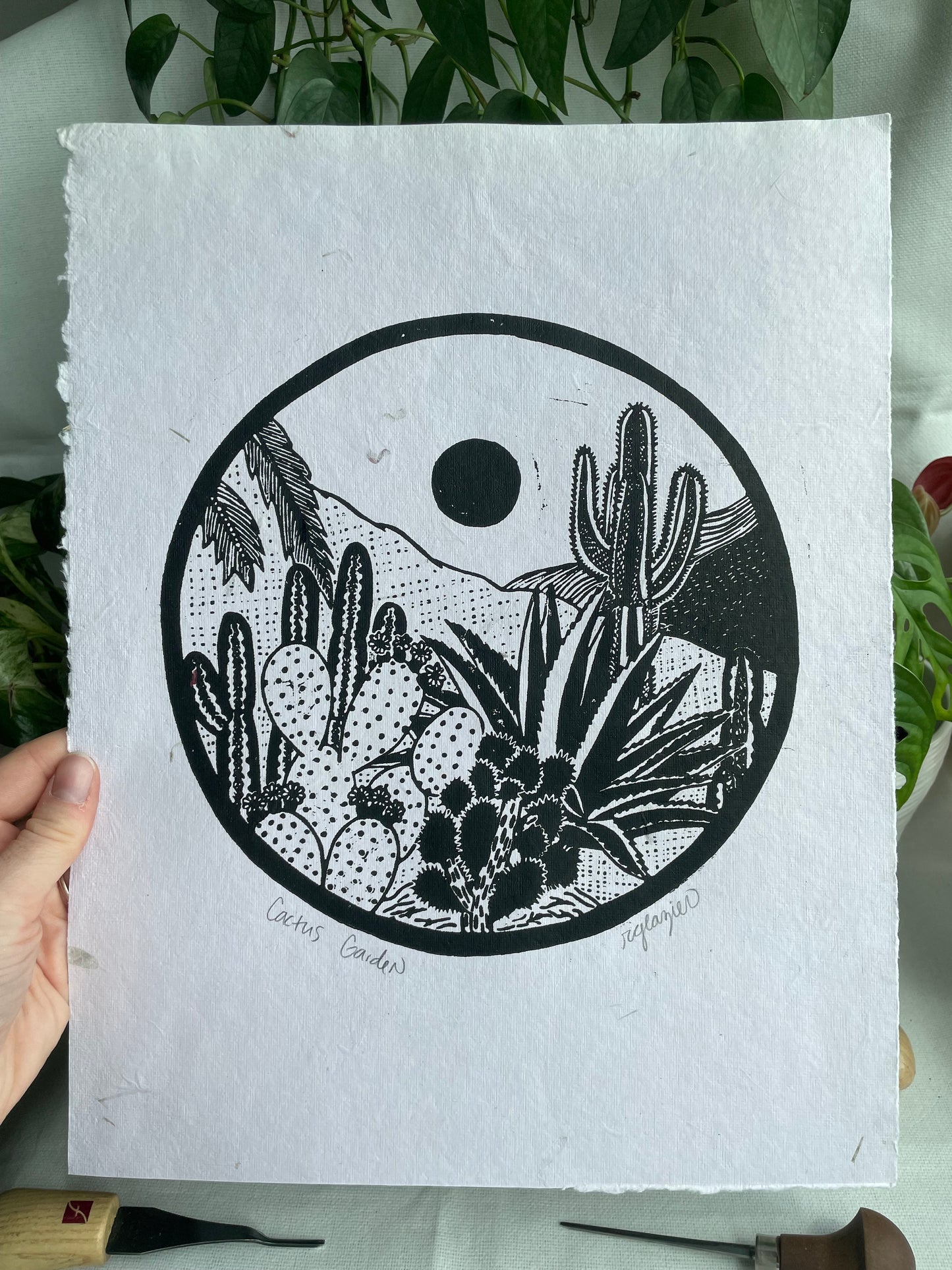 "Cactus Garden" 11x14 relief print