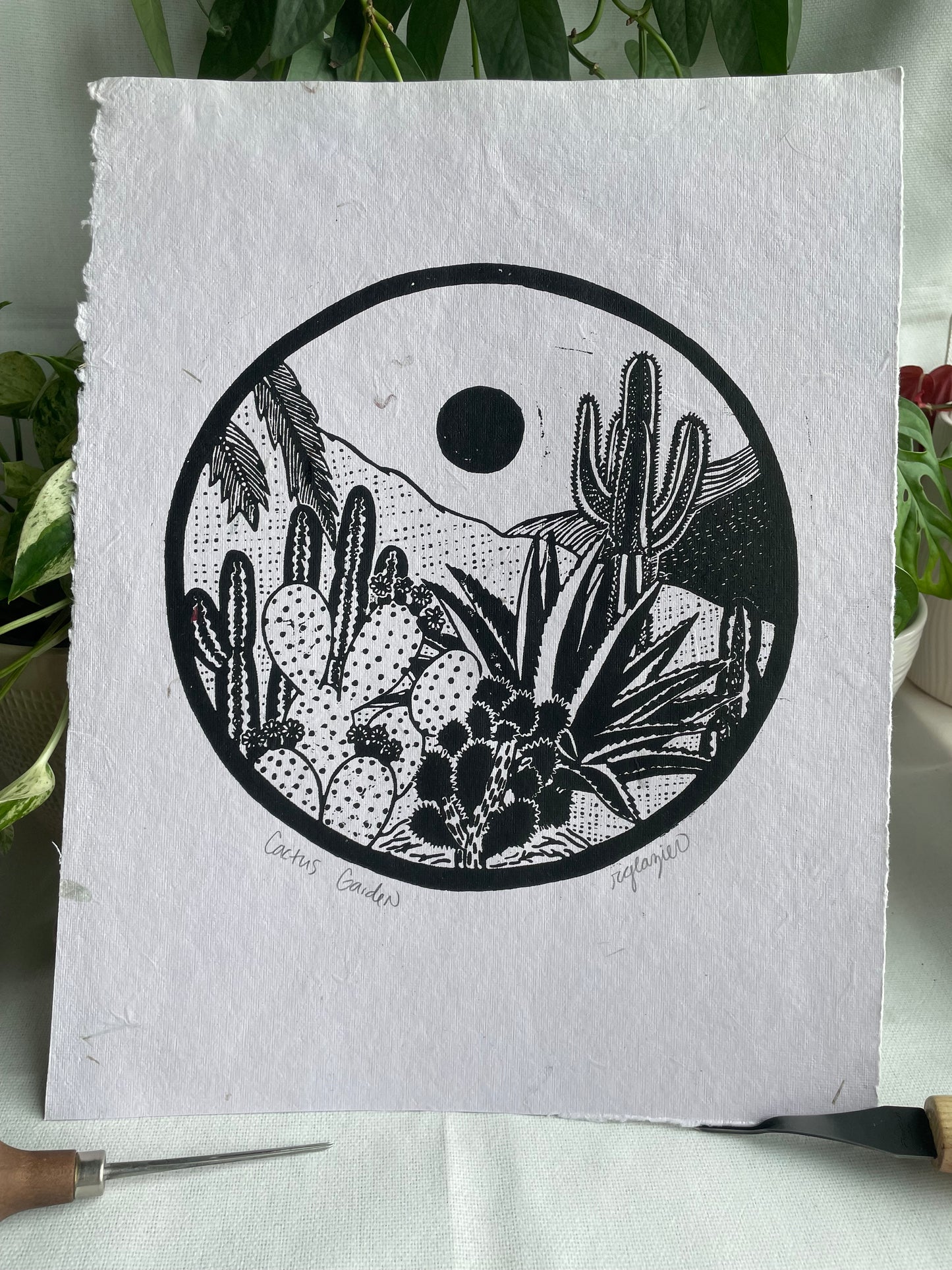 "Cactus Garden" 11x14 relief print