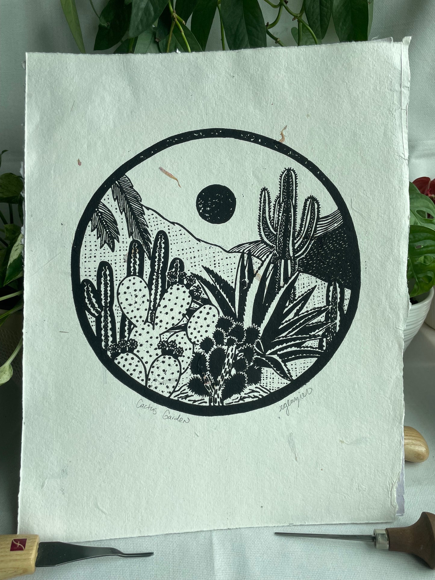 "Cactus Garden" 11x14 relief print