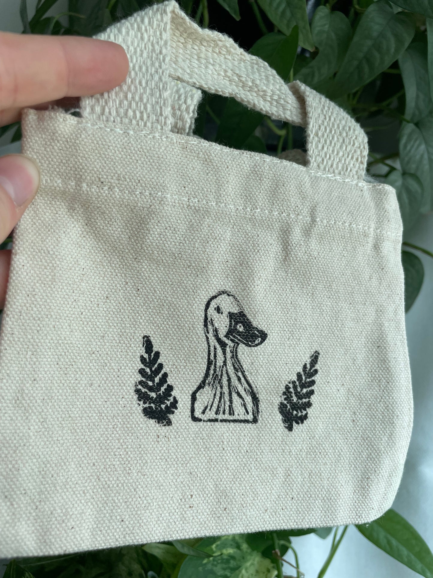 Duck and Ferns Mini Linocut Canvas Bag