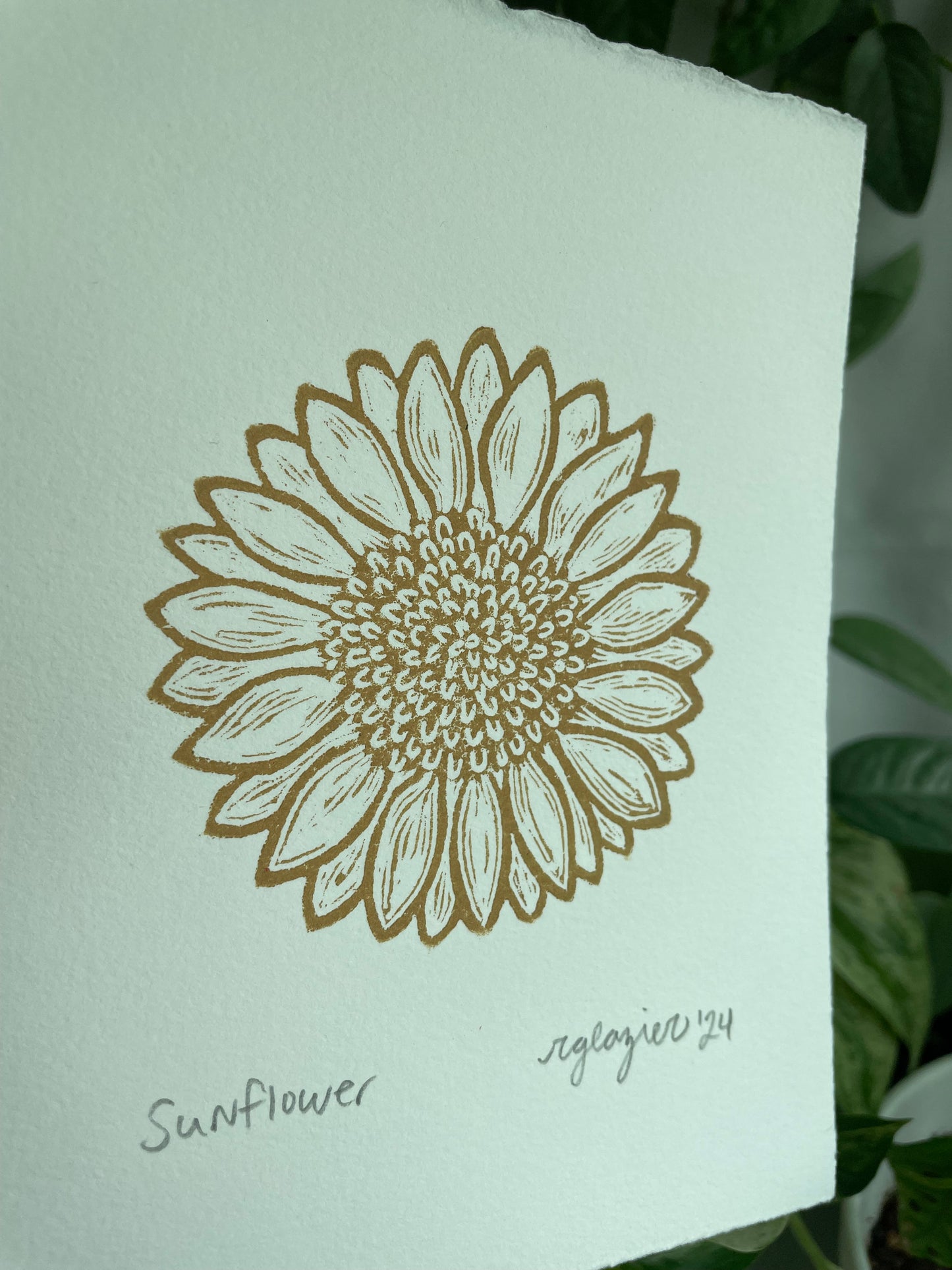 Yellow Sunflower Linocut Print