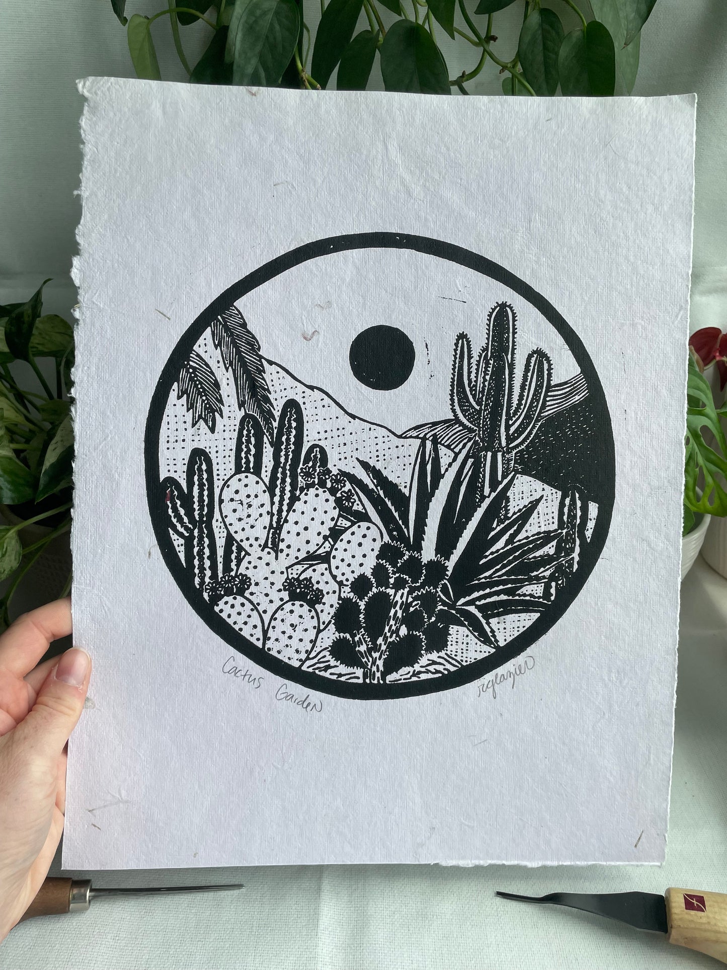"Cactus Garden" 11x14 relief print