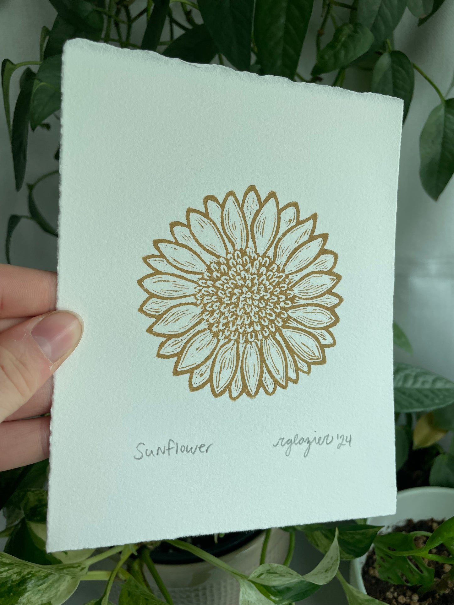 Yellow Sunflower Linocut Print