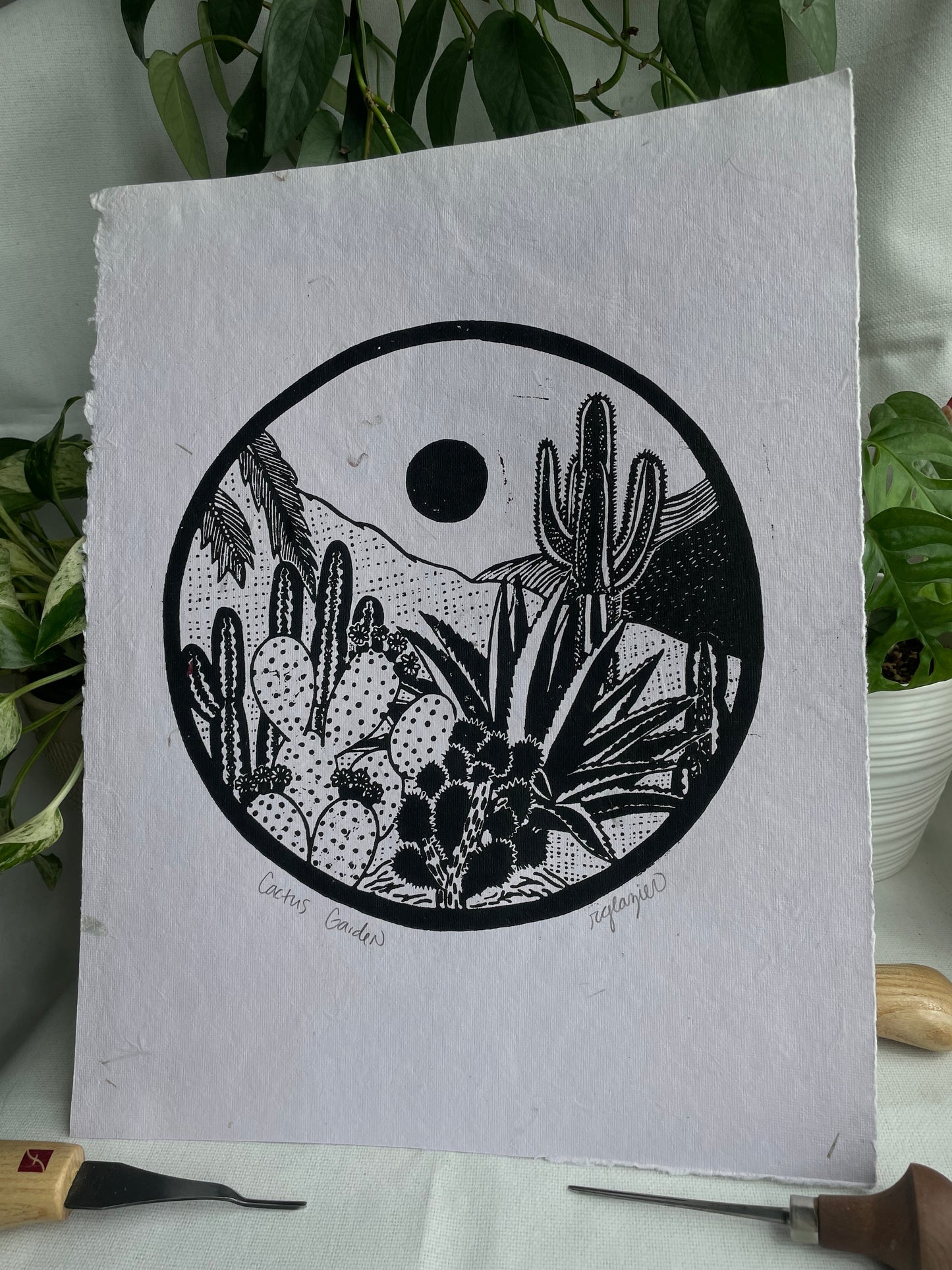 "Cactus Garden" 11x14 relief print