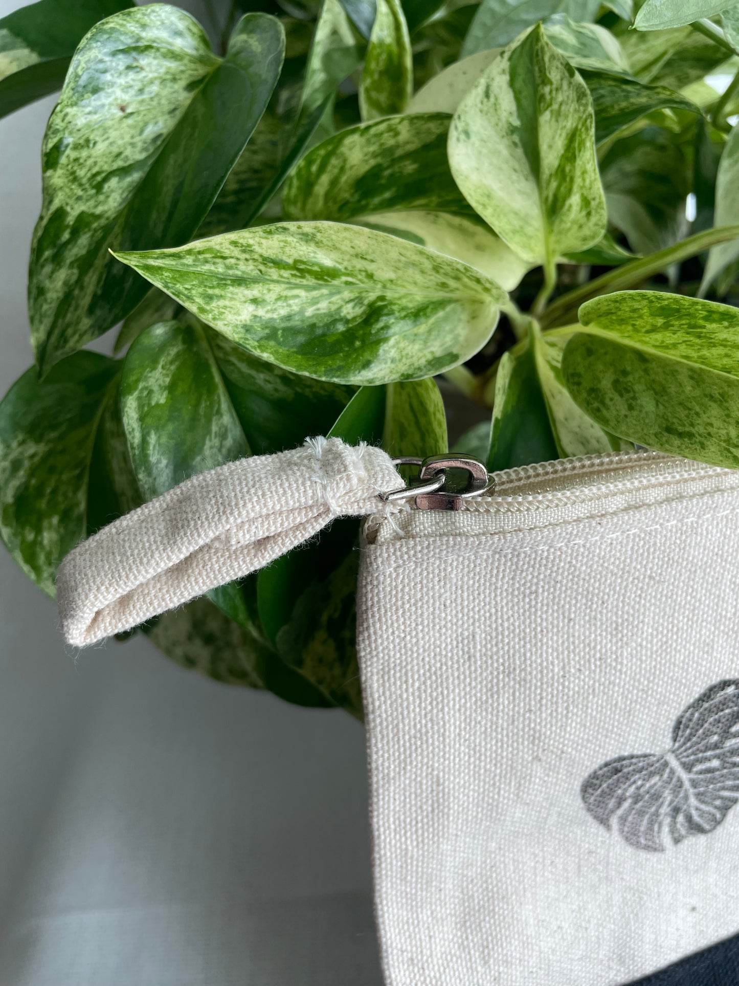 Monstera Leaves Linocut Pencil Bag 6x8in Handprinted