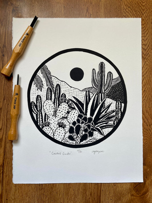 "Cactus Garden" 11x14 relief print