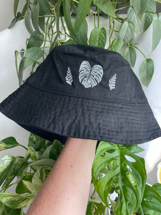 Monstera and Fern Black Bucket Hat
