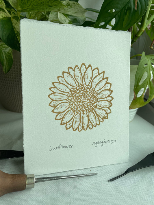Yellow Sunflower Linocut Print