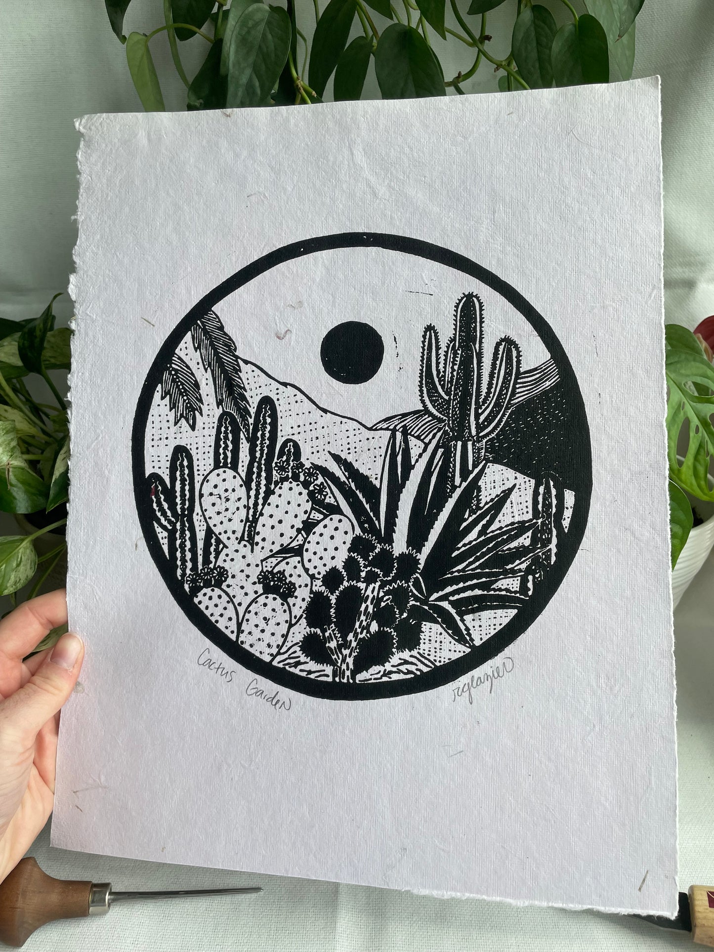 "Cactus Garden" 11x14 relief print